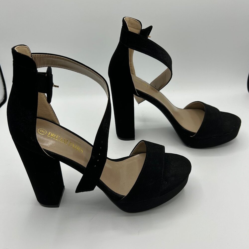 Dream Pairs Black Faux Suede Ankle Strap Heel